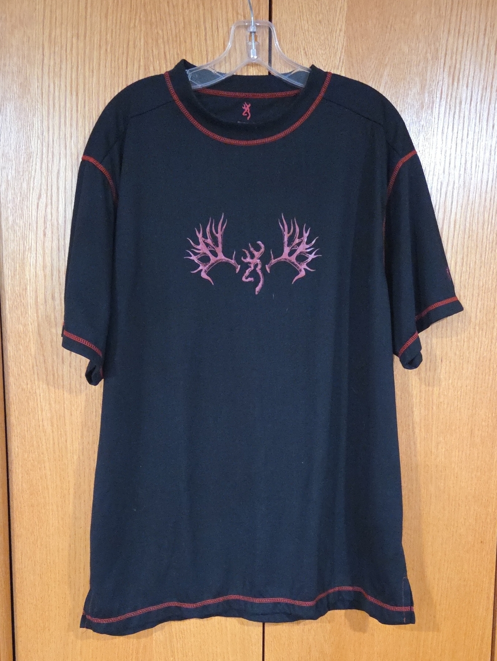 Men's Black Short-Sleeve Shirt with Red Antler Graphic